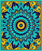Bold Teal Yellow Sunburst Medallion Rug