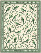 Green Birds on Twig Design Rug