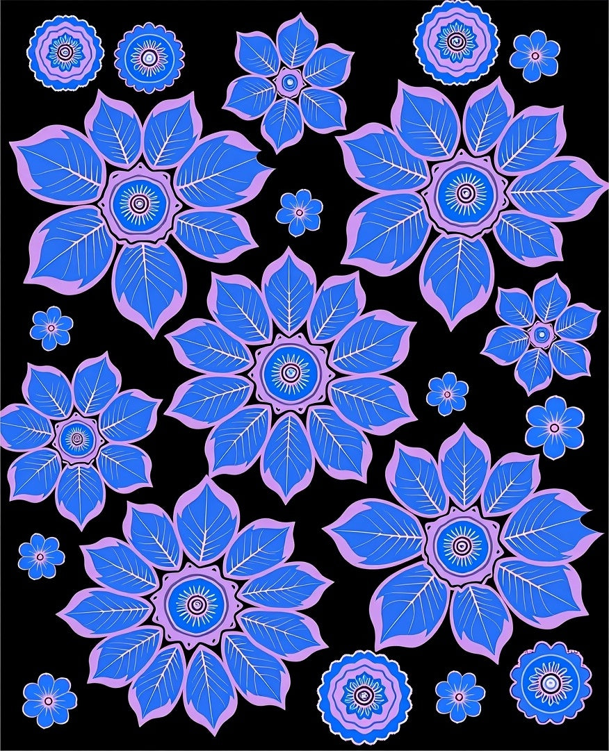 Blue Lavender Floral Medallion Arrangement Rug