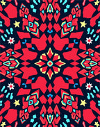 Bold Red Yellow Geometric Starburst Rug