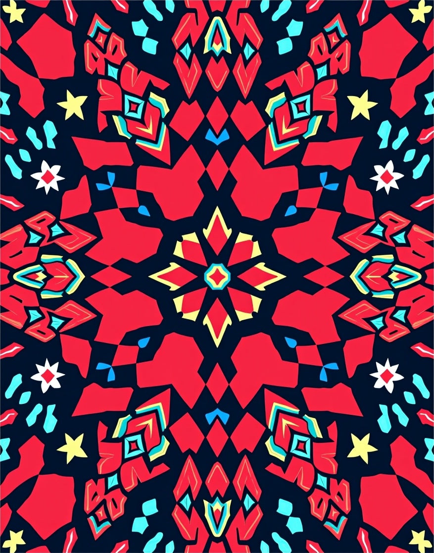 Bold Red Yellow Geometric Starburst Rug