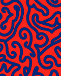 Bold Blue Wavy Red Pattern Rug