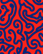 Bold Blue Wavy Red Pattern Rug