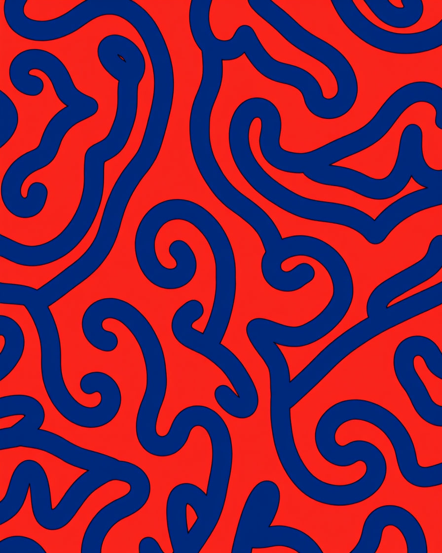 Bold Blue Wavy Red Pattern Rug