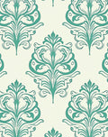 Teal Damask Flourish Pattern Rug