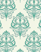 Teal Damask Flourish Pattern Rug