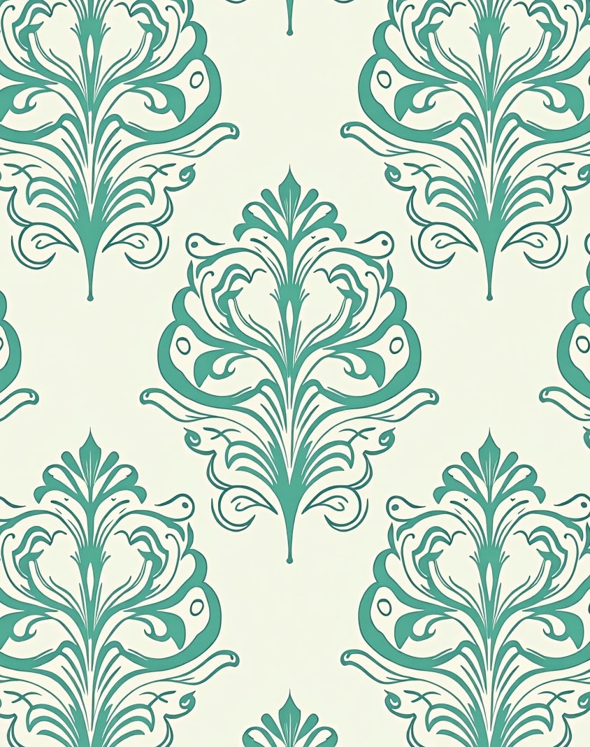 Teal Damask Flourish Pattern Rug