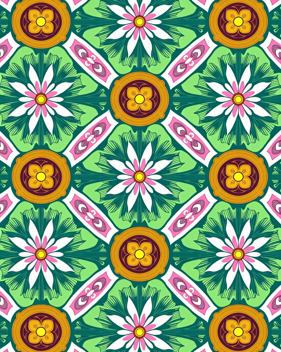 Artistic Floral Diamond Pattern Rug