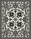 Ornate Black Floral Scrolls Pattern Rug