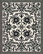 Ornate Black Floral Scrolls Pattern Rug