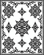 Black White Ornamental Flower Pattern Rug