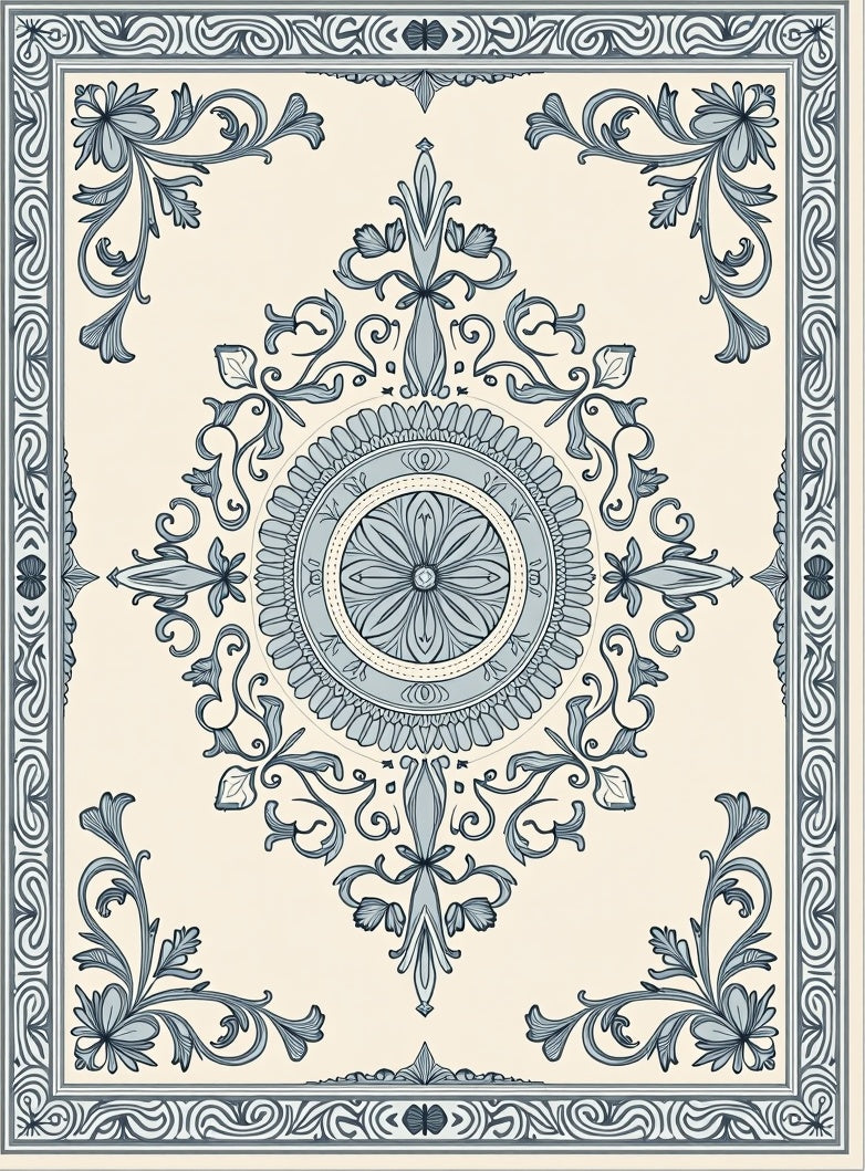 Ornate Blue Floral Mandala Pattern Rug