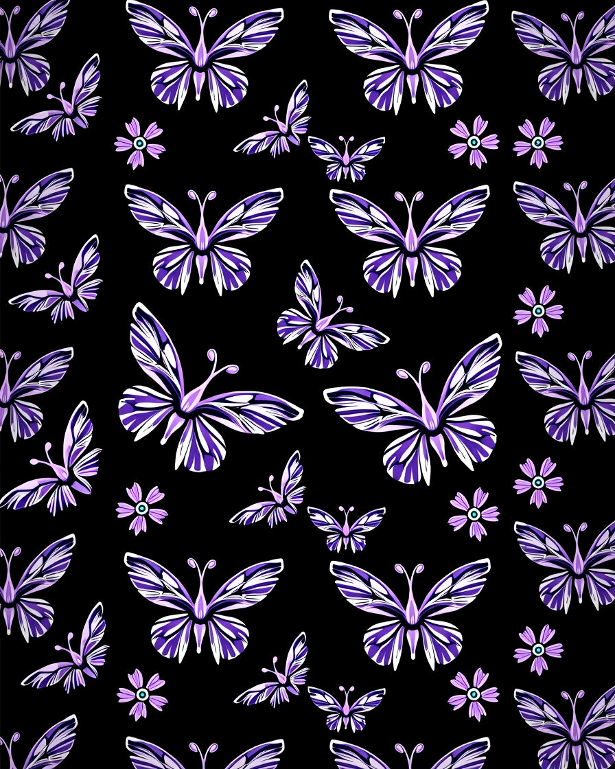 Purple Butterfly Floral Collage Rug