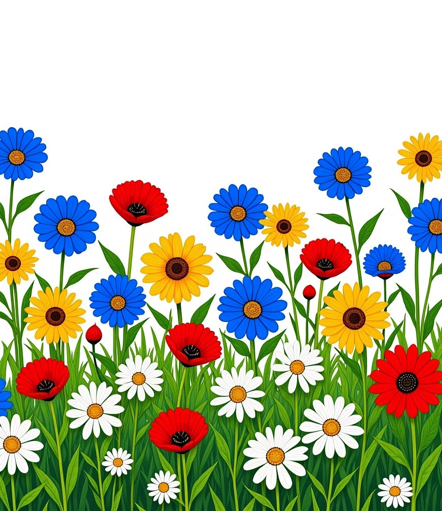 Red White Blue Yellow Floral Meadow Rug