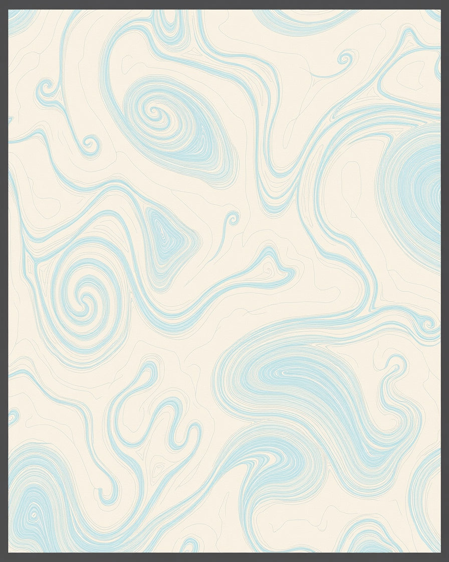 Cream And Sky Blue Swirling Ribbons Rug