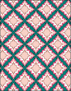Teal Pink Ornate Diamond Pattern Rug