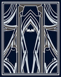 Dark Blue Geometric Archway Design Rug