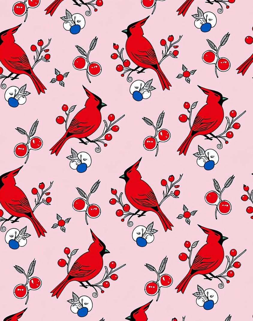 Whimsical Red Cardinal Berry Garland Rug