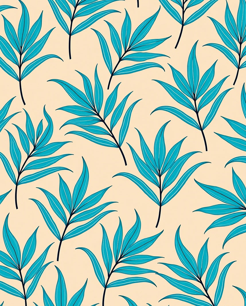 Turquoise Leaf Branch Pattern Rug