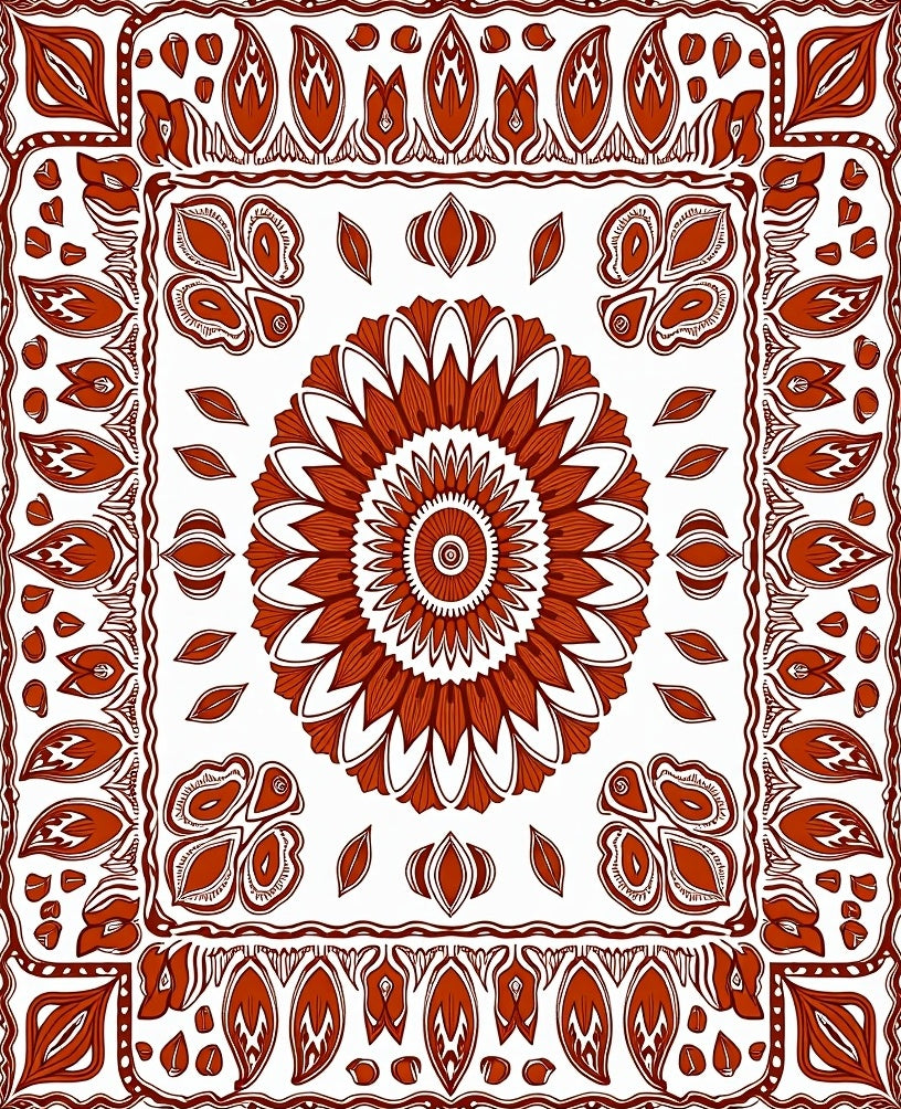 Terracotta Medallion Bordered Mandala Rug