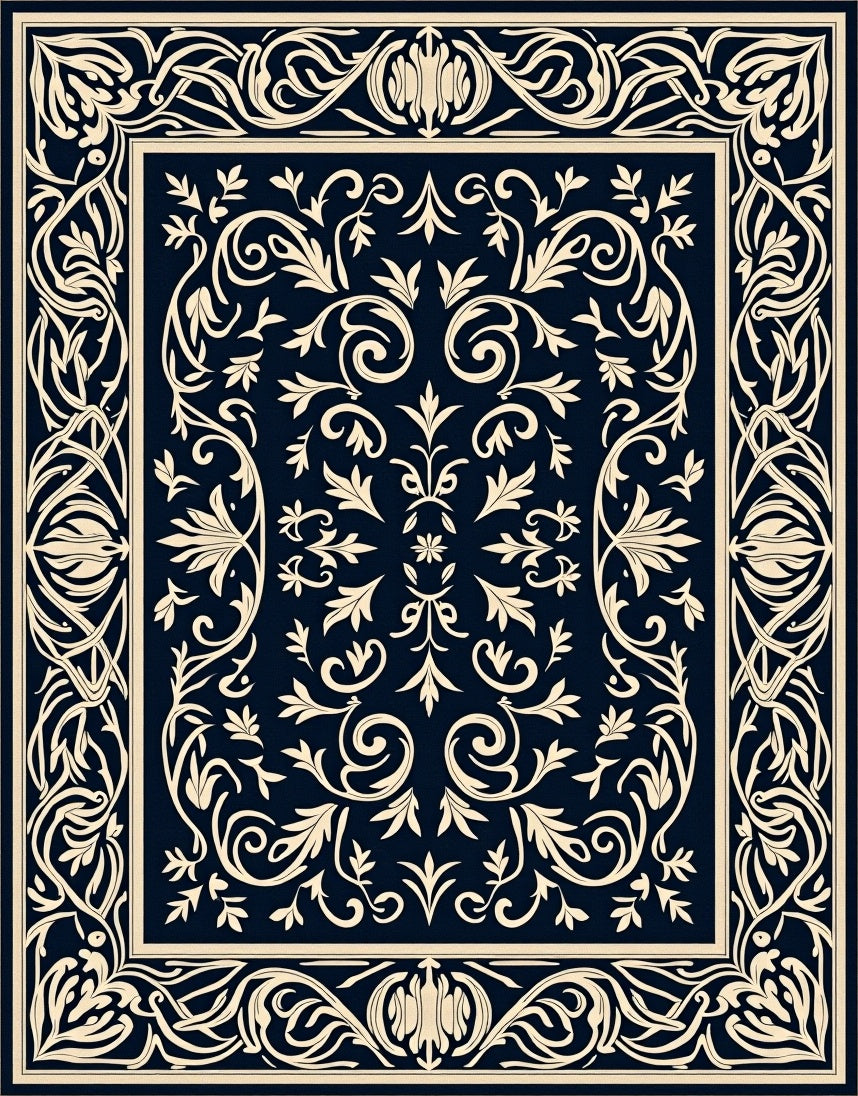 Classic Floral Border With Intricate Scrolls Rug