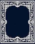Ornate White Scrollwork Border Design Rug