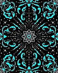 Bright Cyan Mandala Starburst Black Rug