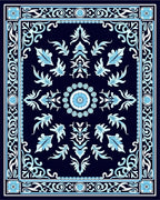 Classic Floral Scrollwork Dark Blue Rug