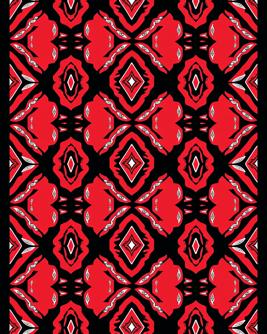 Bold Red Black Geometric Pattern Rug