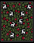 White Deer Red Holly Greenery Black Rug