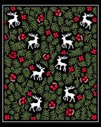 White Deer Red Holly Greenery Black Rug