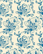 Blue Floral Sketch Pattern Rug