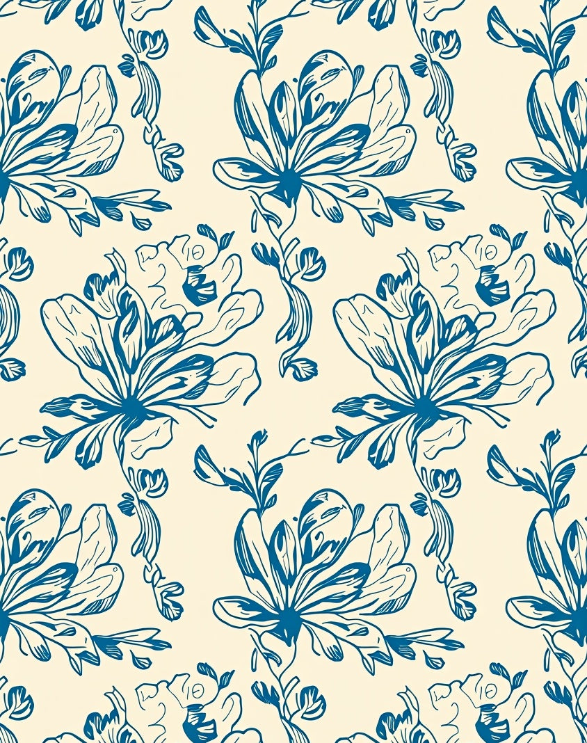 Blue Floral Sketch Pattern Rug