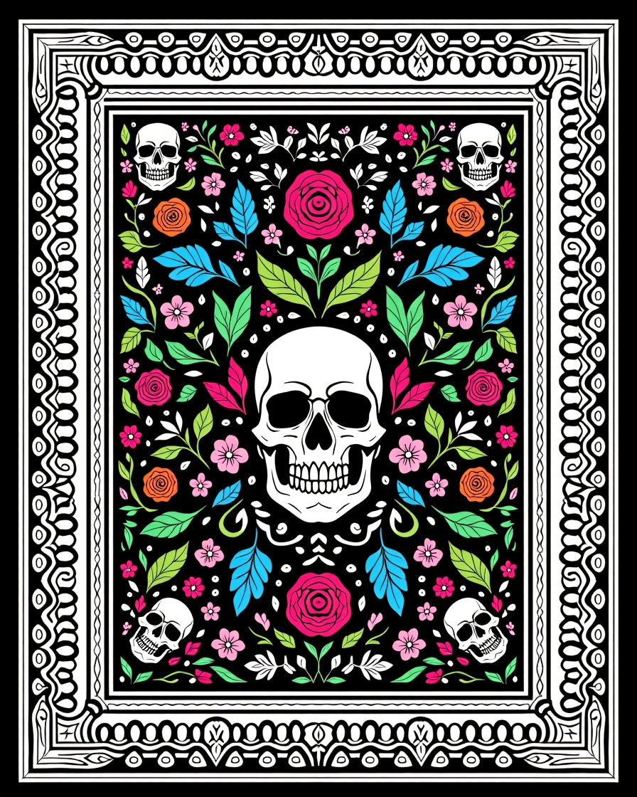 Skulls Floral Pattern Rug