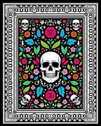 Skulls Floral Pattern Rug