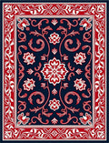 Rich Red White Floral Scroll Rug