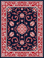 Rich Red White Floral Scroll Rug
