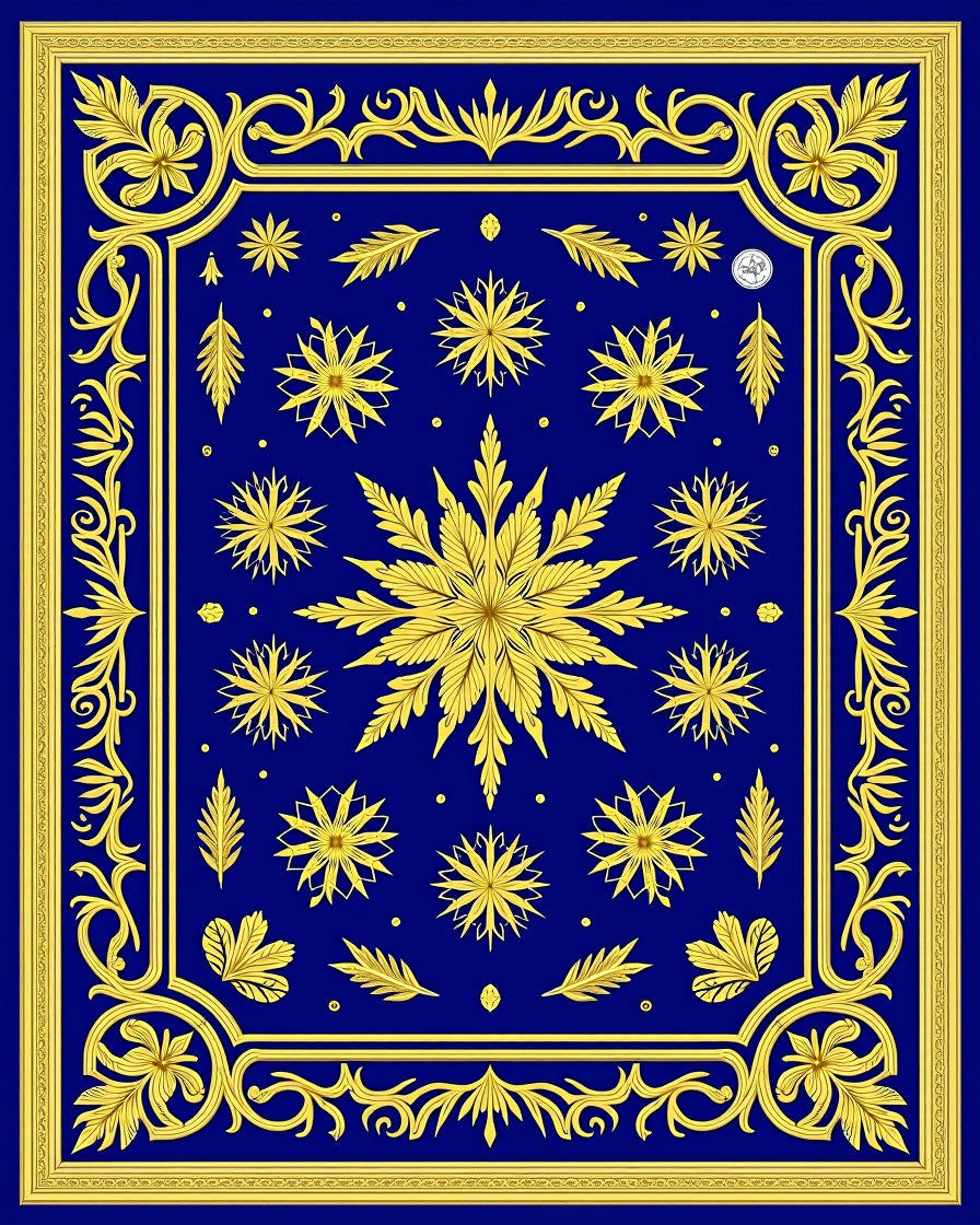 Royal Blue and Gold Floral Medallion Rug