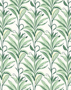 Vertical Green Leaf Botanical Pattern Rug