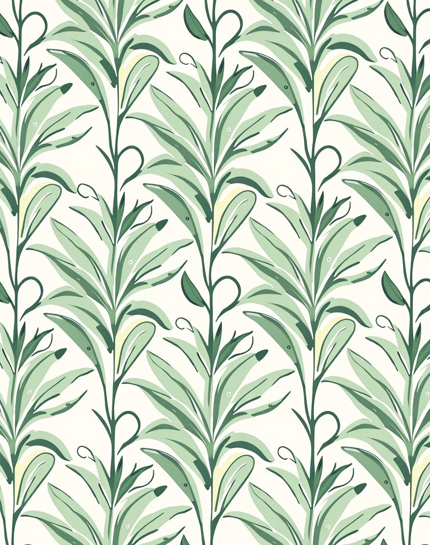 Vertical Green Leaf Botanical Pattern Rug