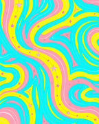 Whimsical Wavy Pink Yellow Turquoise Star Rug