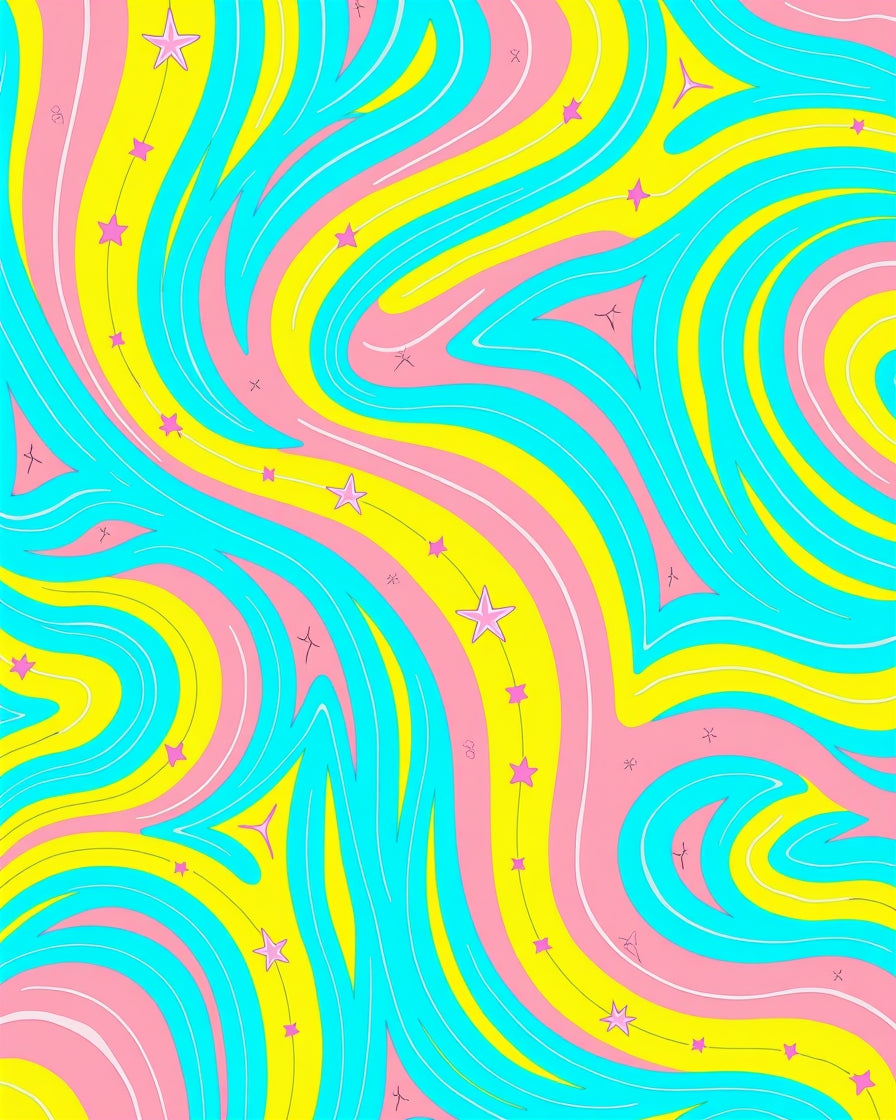 Whimsical Wavy Pink Yellow Turquoise Star Rug