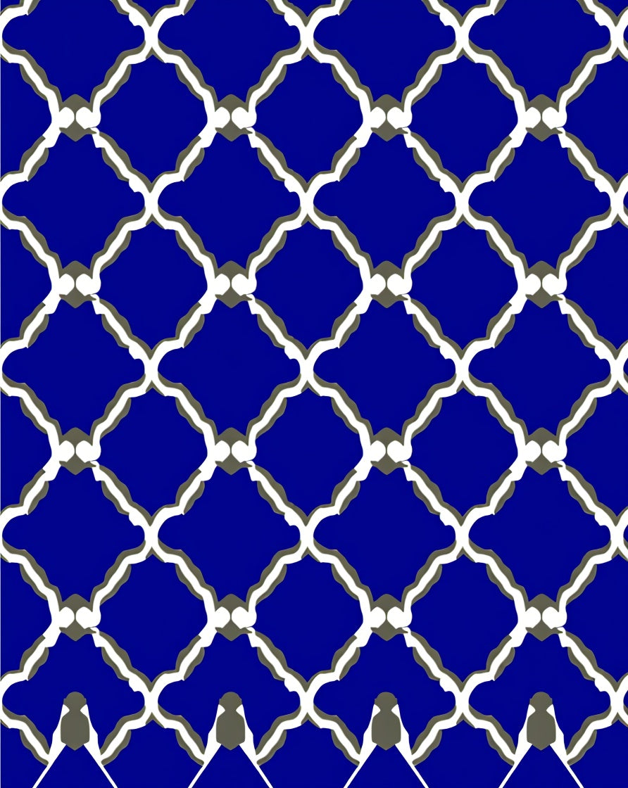 Blue Geometric Overlay Arch Pattern Rug
