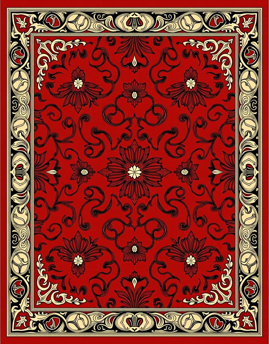 Classic Red Floral Border Design Rug