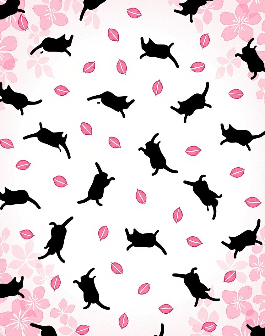 Playful Black Cats Sakura Pattern Rug