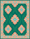 Elegant Floral Border Green Rug