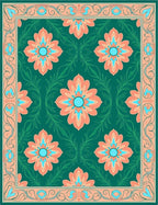 Elegant Floral Border Green Rug