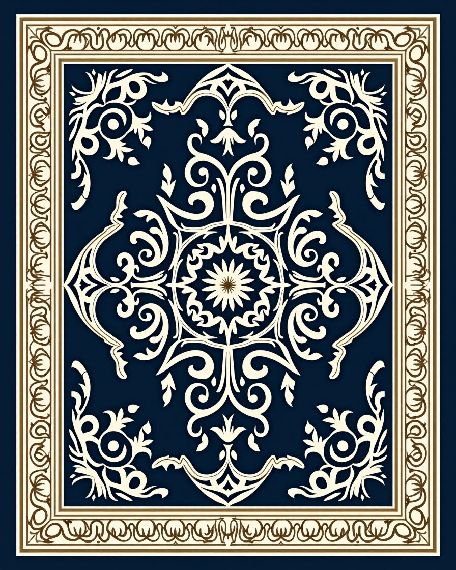 Ornate Floral Scrollwork Patterned Rug