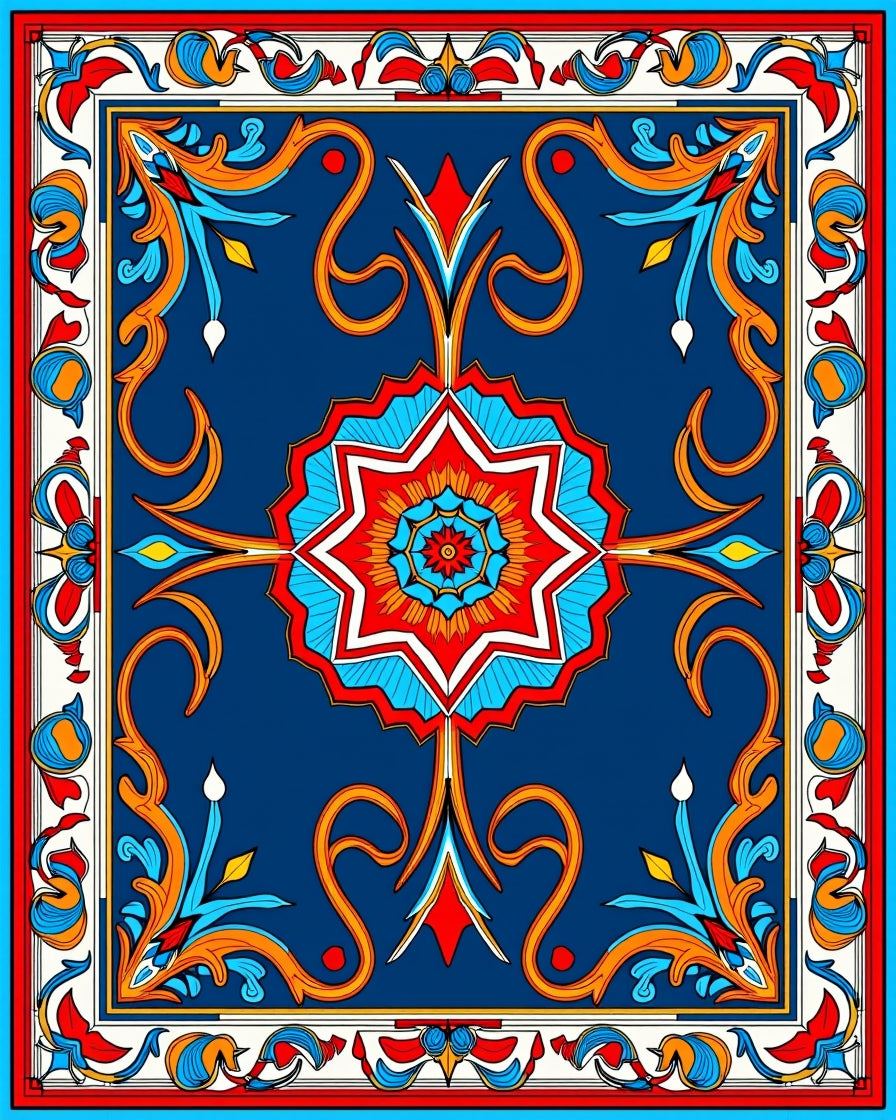Vibrant Geometric Floral Medallion Design Rug