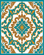 Ornate Teal And Gold Floral Pattern Rug